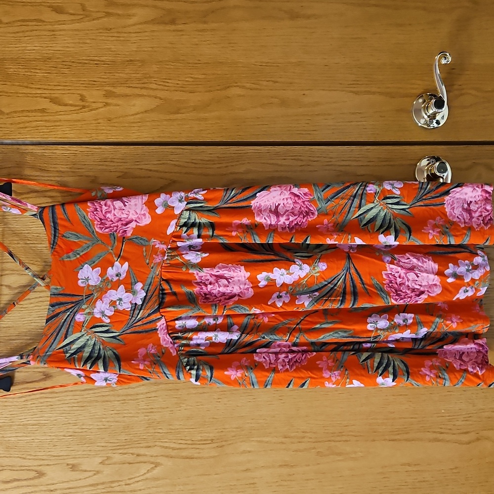 Old Navy Orange Dress with Pink Floral Design